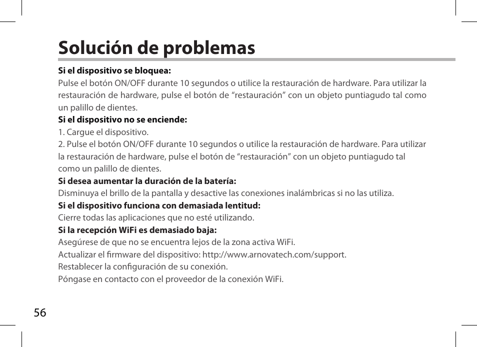 Solución de problemas | ARNOVA 7i G3 User Manual | Page 56 / 114