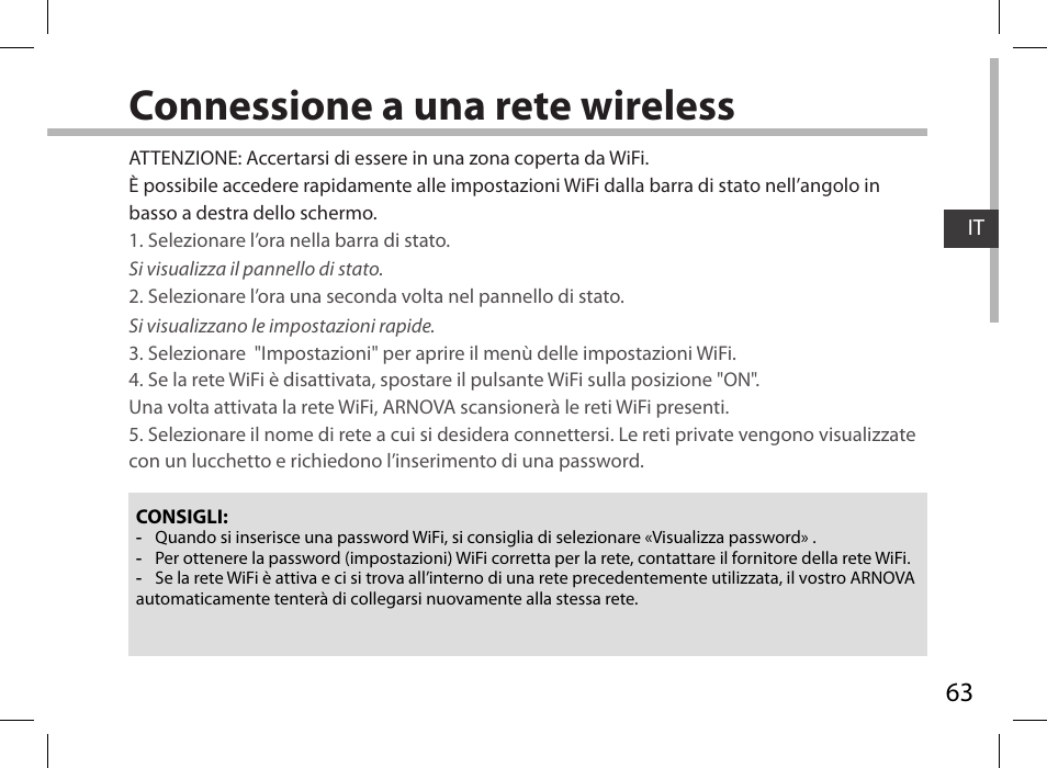 Connessione a una rete wireless | ARNOVA 7i G3 User Manual | Page 63 / 114