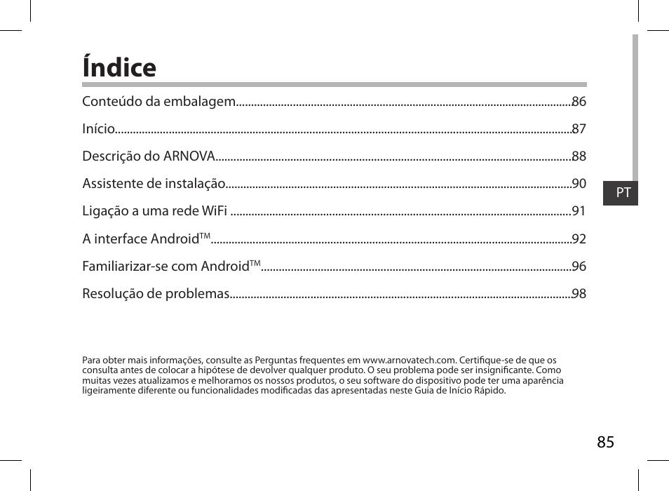 Índice | ARNOVA 7i G3 User Manual | Page 85 / 114