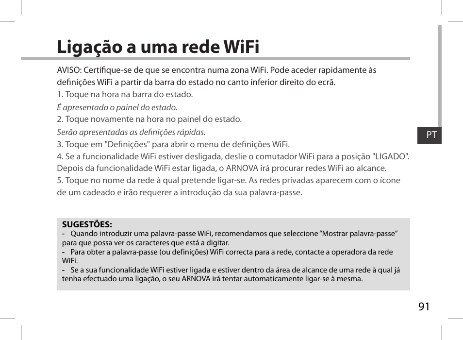 Ligação a uma rede wifi | ARNOVA 7i G3 User Manual | Page 91 / 114