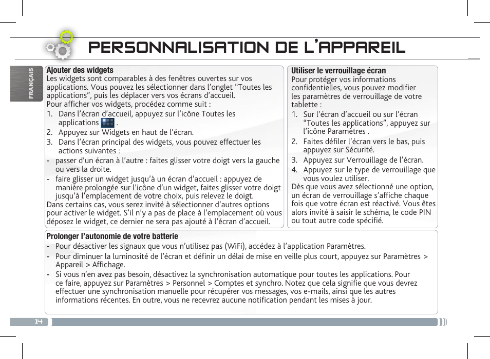 Personnalisation de l’appareil | ARNOVA 8 G3 User Manual | Page 14 / 58