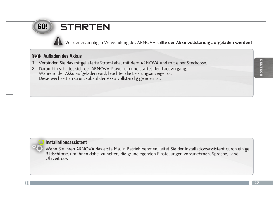 Starten | ARNOVA 8 G3 User Manual | Page 17 / 58