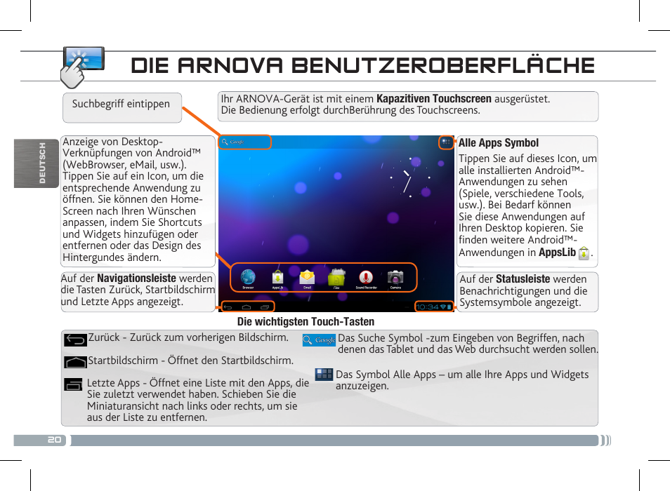Die arnova benutzeroberfläche | ARNOVA 8 G3 User Manual | Page 20 / 58