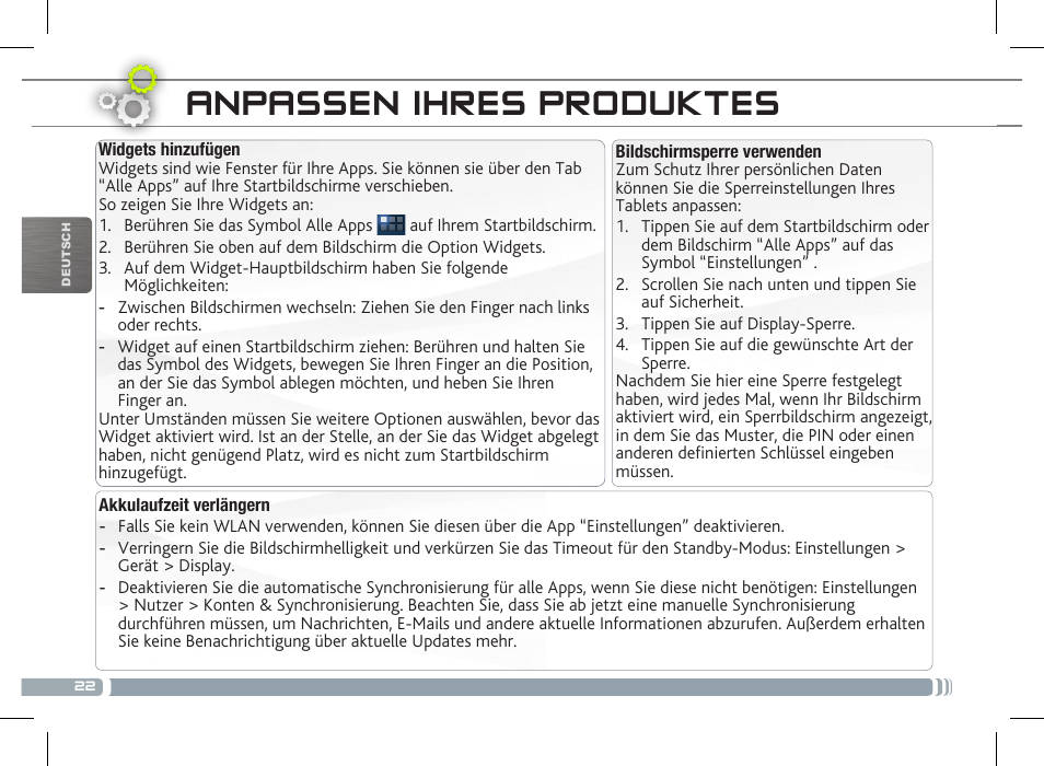 Anpassen ihres produktes | ARNOVA 8 G3 User Manual | Page 22 / 58