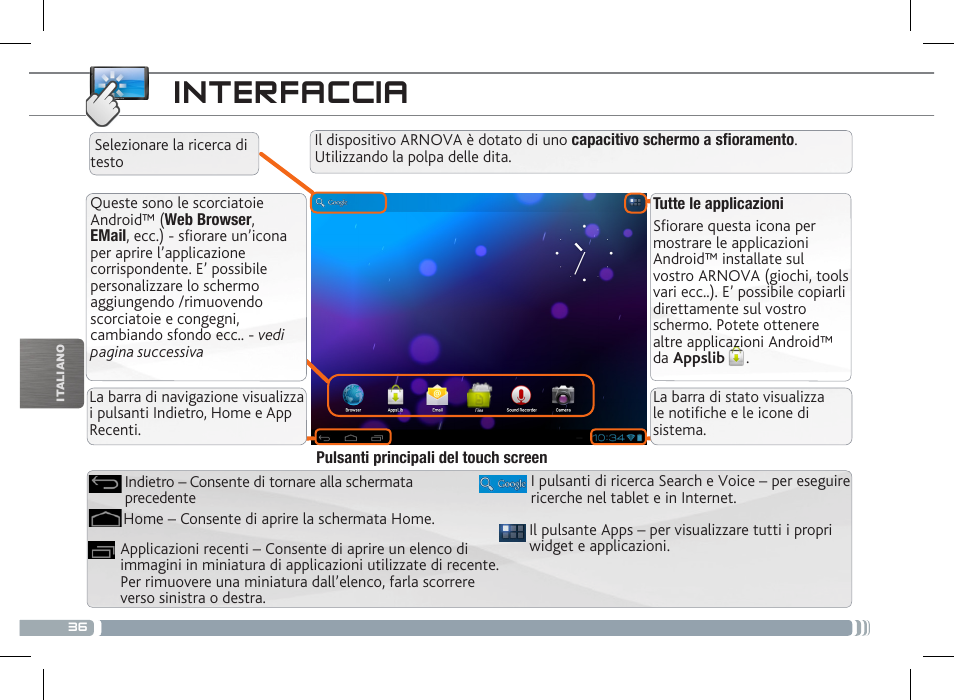 Interfaccia | ARNOVA 8 G3 User Manual | Page 36 / 58