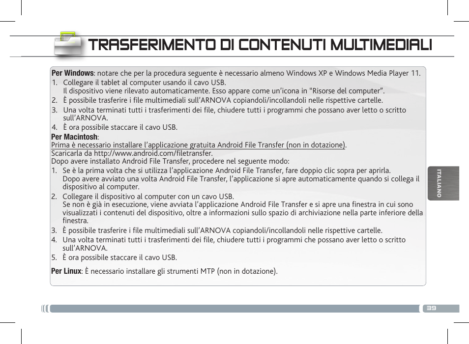 Trasferimento di contenuti multimediali | ARNOVA 8 G3 User Manual | Page 39 / 58