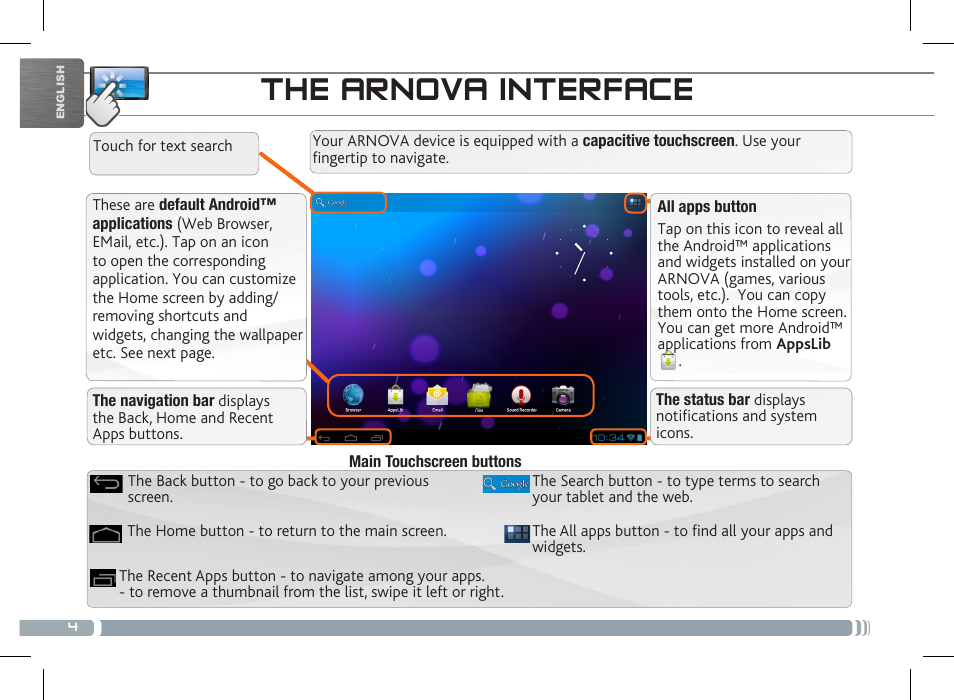 The arnova interface | ARNOVA 8 G3 User Manual | Page 4 / 58