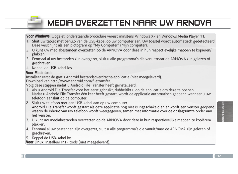 Media overzetten naar uw arnova | ARNOVA 8 G3 User Manual | Page 47 / 58