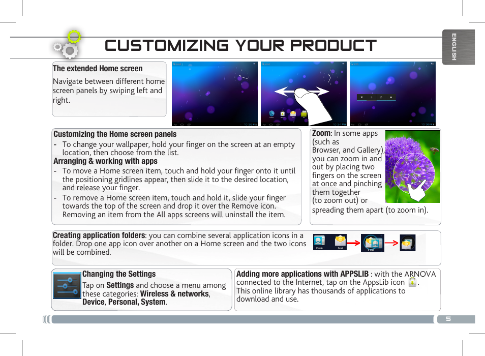 The arnova interface, Customizing your product | ARNOVA 8 G3 User Manual | Page 5 / 58