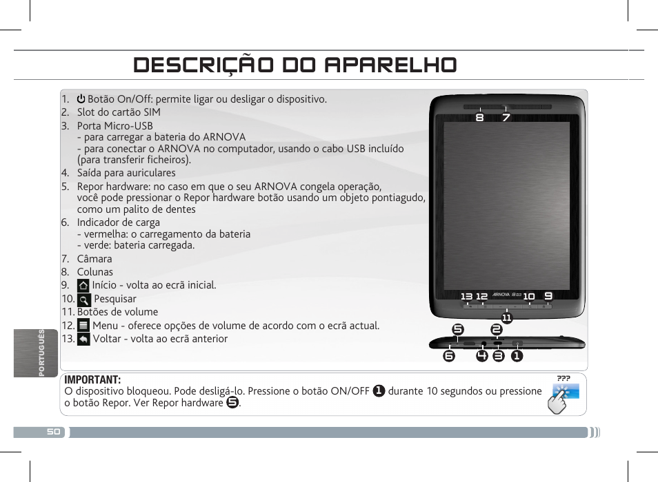 Descrição do aparelho | ARNOVA 8 G3 User Manual | Page 50 / 58