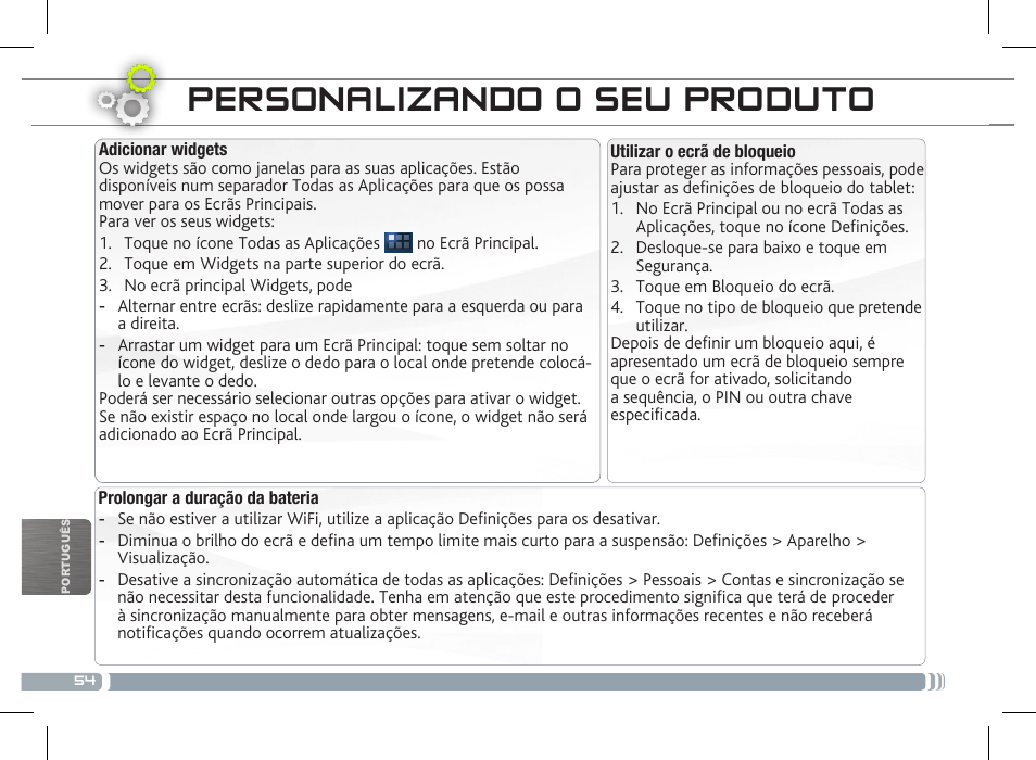 Personalizando o seu produto | ARNOVA 8 G3 User Manual | Page 54 / 58