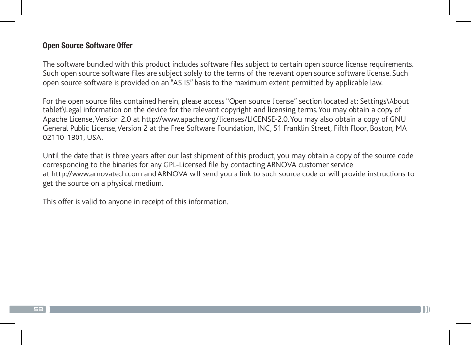 ARNOVA 8 G3 User Manual | Page 58 / 58