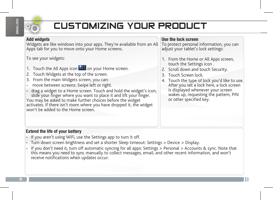 Customizing your product | ARNOVA 8 G3 User Manual | Page 6 / 58
