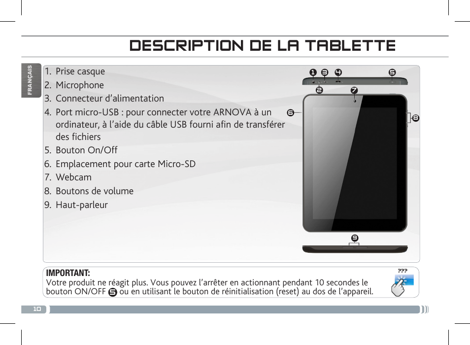 Description de la tablette | ARNOVA 8c G3 User Manual | Page 10 / 58