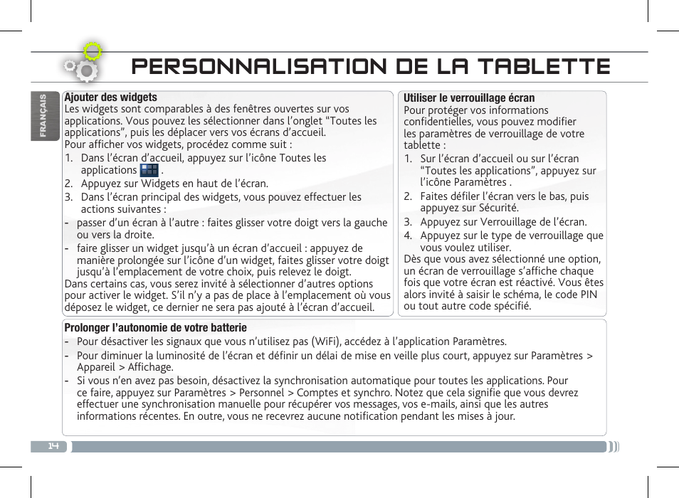 Personnalisation de la tablette | ARNOVA 8c G3 User Manual | Page 14 / 58