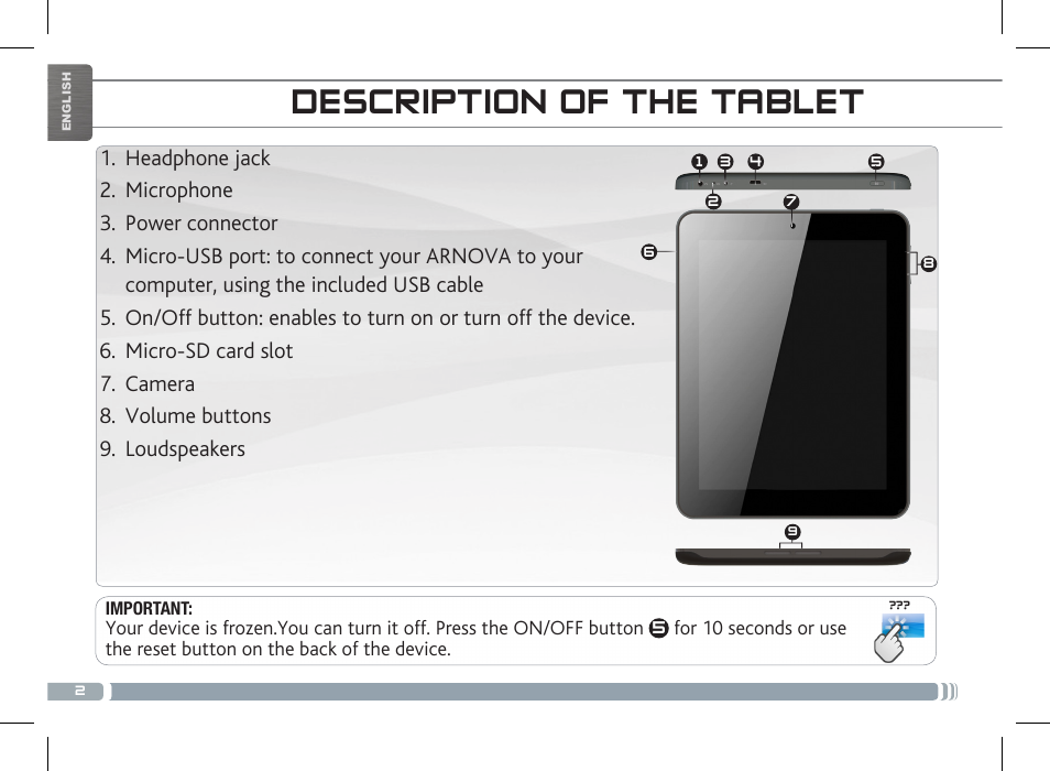 Description of the tablet | ARNOVA 8c G3 User Manual | Page 2 / 58