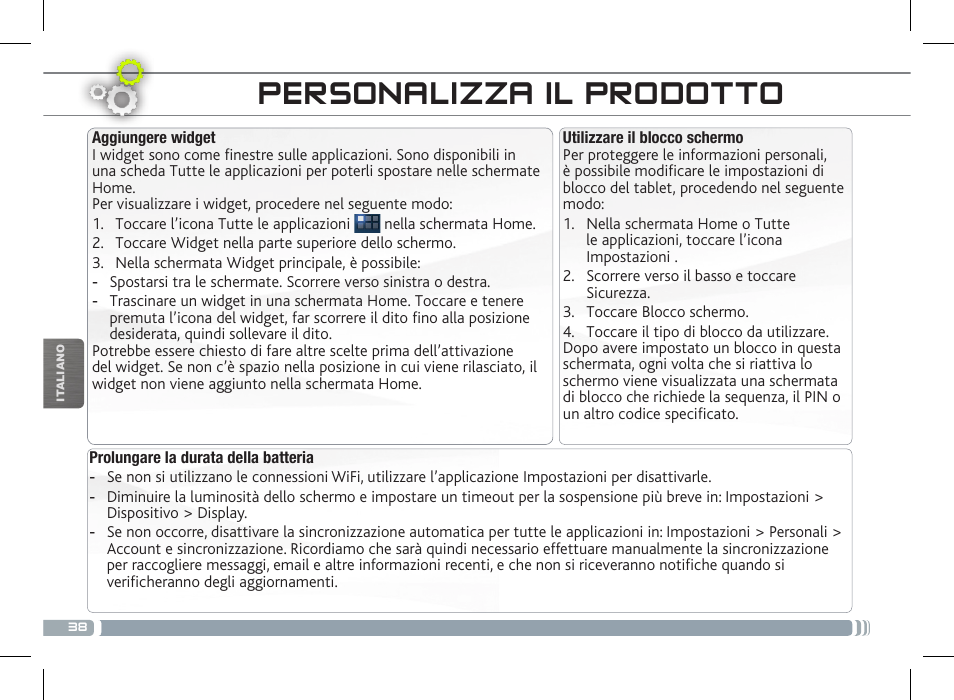 Personalizza il prodotto | ARNOVA 8c G3 User Manual | Page 38 / 58