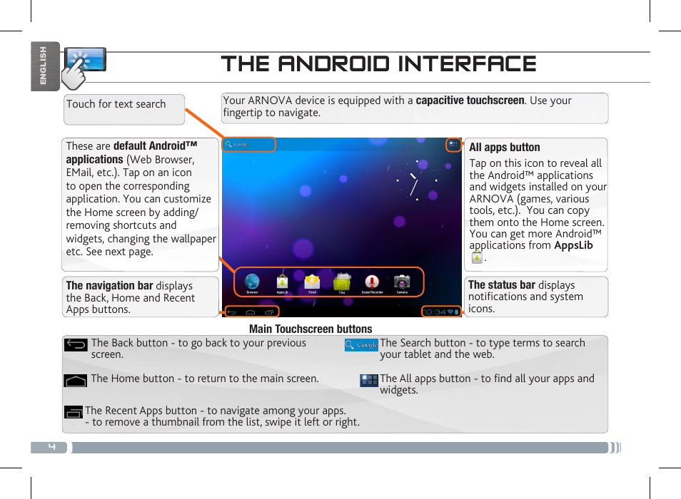 The android interface | ARNOVA 8c G3 User Manual | Page 4 / 58