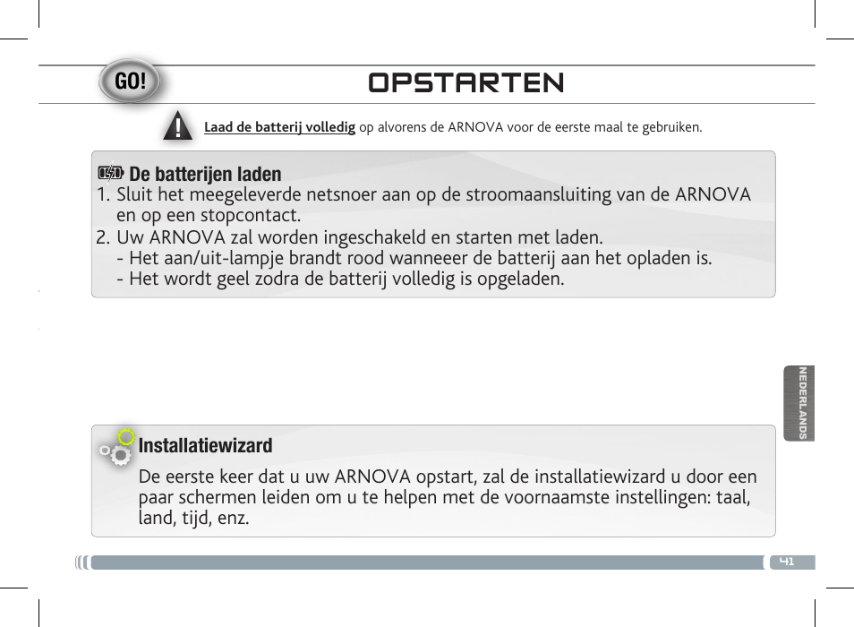 Opstarten | ARNOVA 8c G3 User Manual | Page 41 / 58