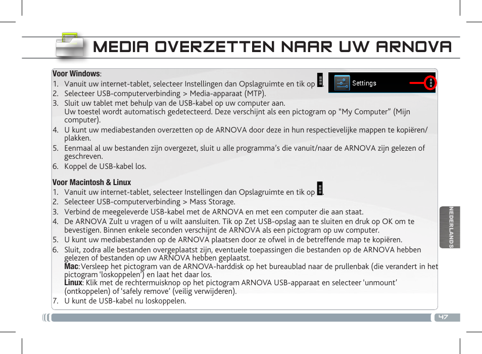 Media overzetten naar uw arnova | ARNOVA 8c G3 User Manual | Page 47 / 58