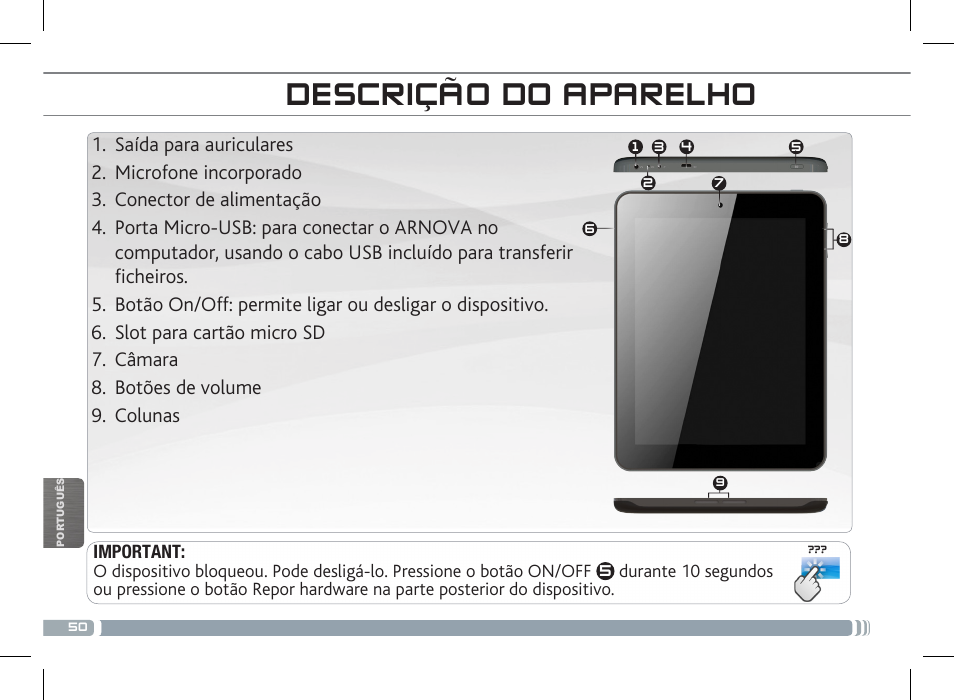 Descrição do aparelho | ARNOVA 8c G3 User Manual | Page 50 / 58