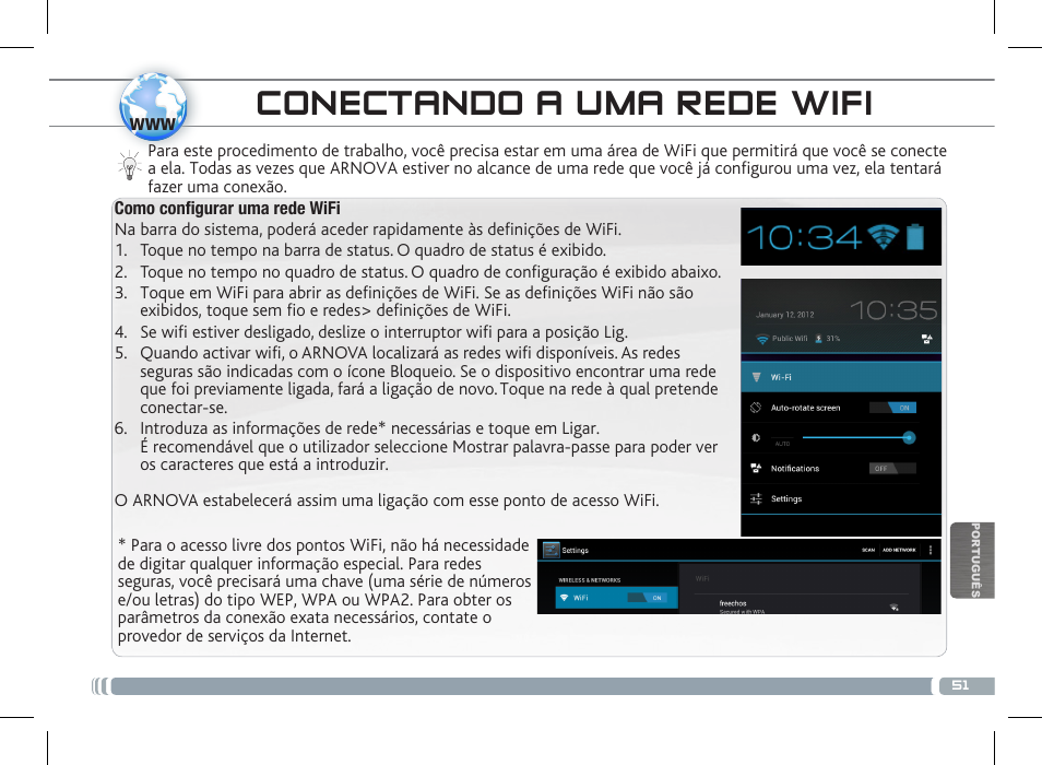 Conectando a uma rede wifi, Descrição do aparelho | ARNOVA 8c G3 User Manual | Page 51 / 58
