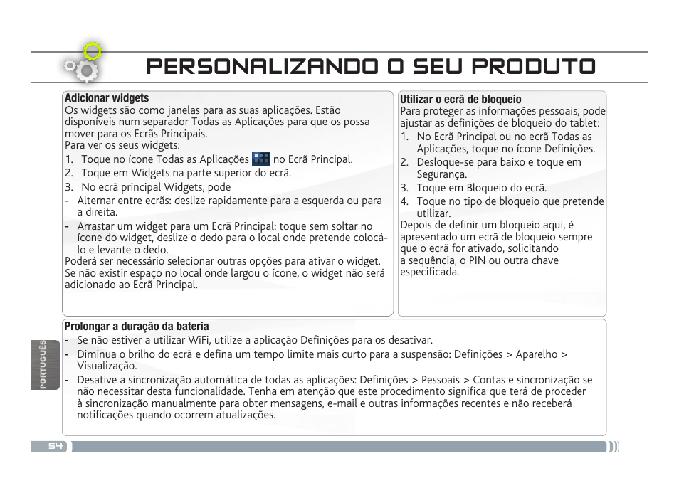 Personalizando o seu produto | ARNOVA 8c G3 User Manual | Page 54 / 58