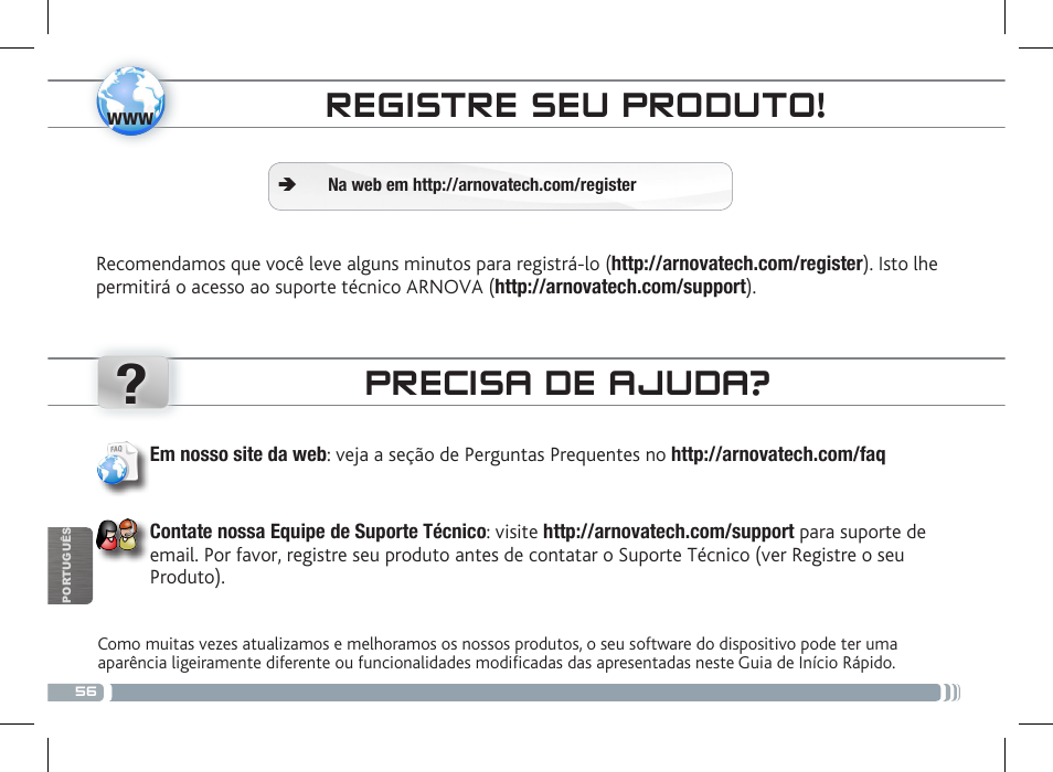 Registre seu produto, Precisa de ajuda, National restrictions | ARNOVA 8c G3 User Manual | Page 56 / 58