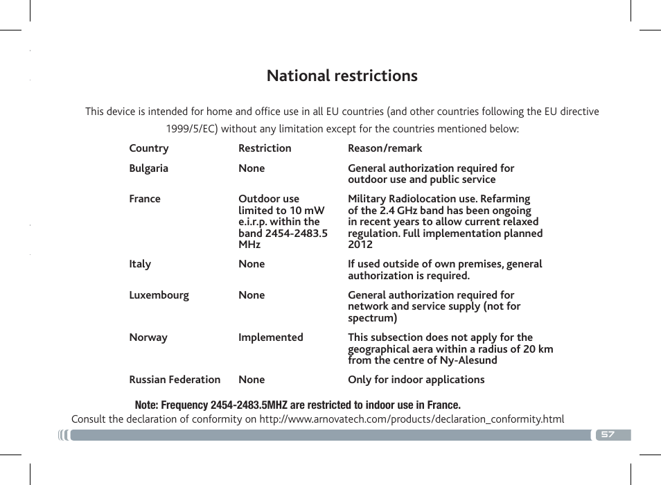 Registre seu produto, National restrictions | ARNOVA 8c G3 User Manual | Page 57 / 58