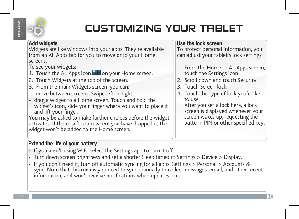 Transferring media, Customizing your tablet | ARNOVA 8c G3 User Manual | Page 6 / 58
