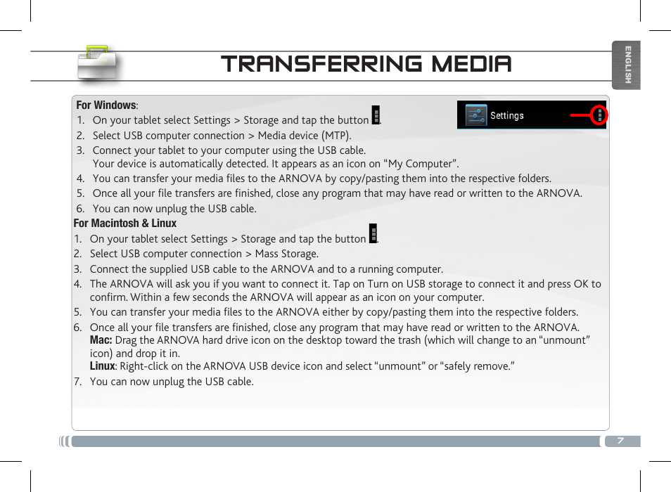Transferring media, Customizing your tablet | ARNOVA 8c G3 User Manual | Page 7 / 58
