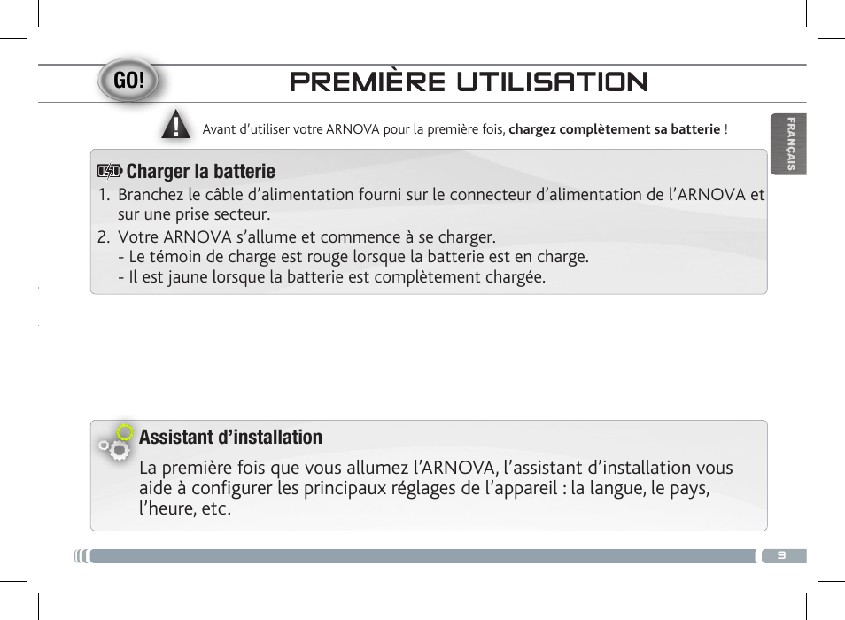 Première utilisation | ARNOVA 8c G3 User Manual | Page 9 / 58