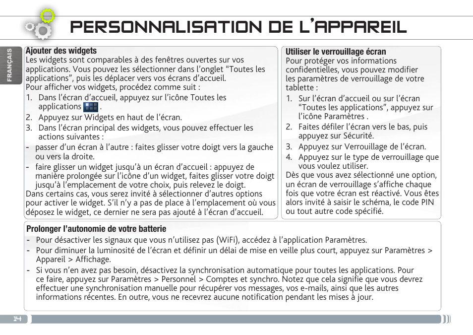 Personnalisation de l’appareil | ARNOVA 9 G3 User Manual | Page 14 / 58