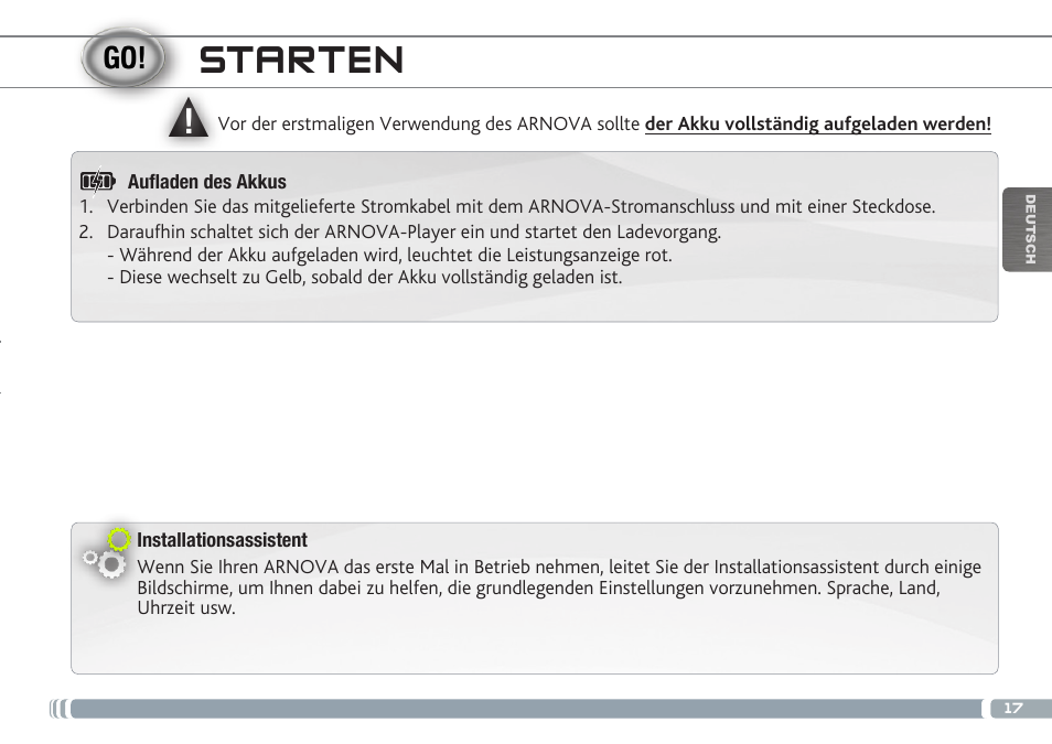 Starten | ARNOVA 9 G3 User Manual | Page 17 / 58