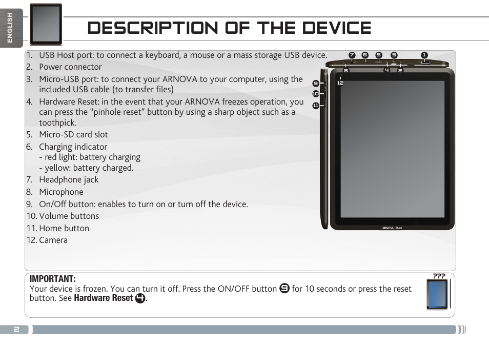 Description of the device | ARNOVA 9 G3 User Manual | Page 2 / 58