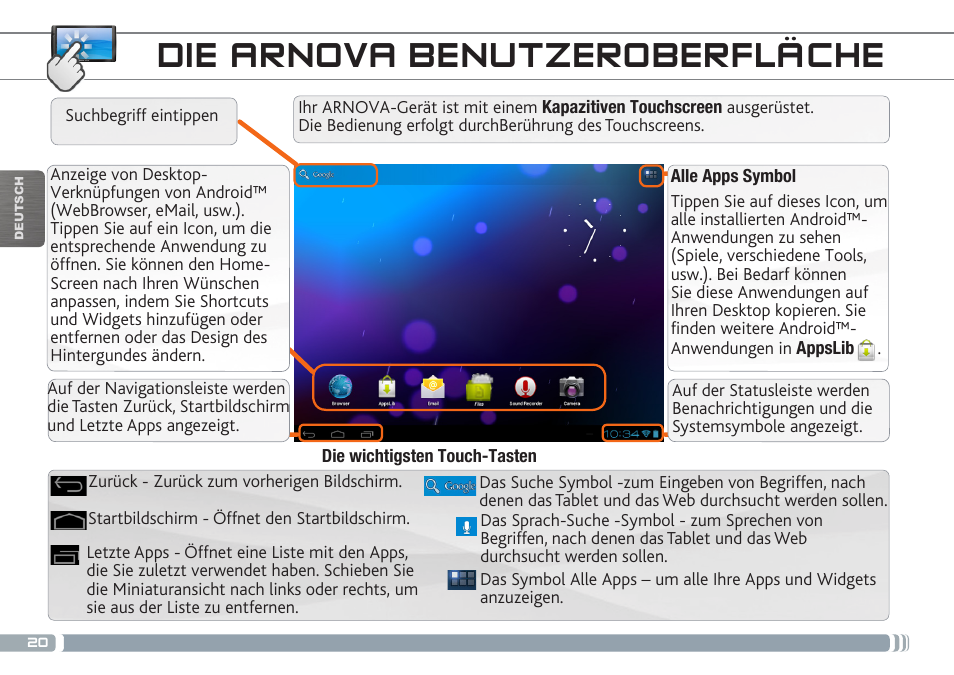 Die arnova benutzeroberfläche | ARNOVA 9 G3 User Manual | Page 20 / 58