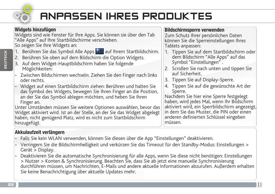 Anpassen ihres produktes | ARNOVA 9 G3 User Manual | Page 22 / 58