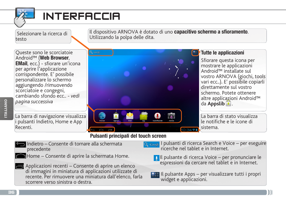 Interfaccia | ARNOVA 9 G3 User Manual | Page 36 / 58