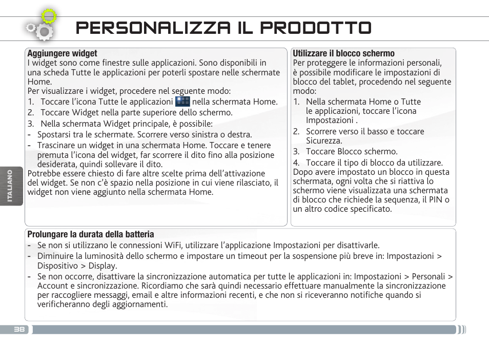 Personalizza il prodotto | ARNOVA 9 G3 User Manual | Page 38 / 58
