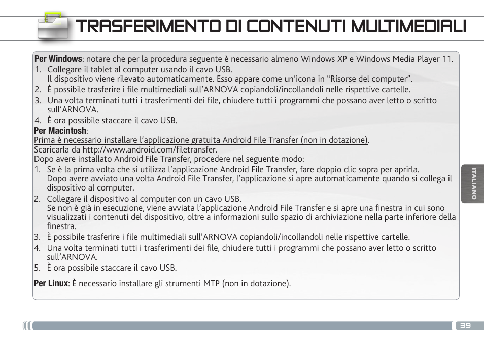 Trasferimento di contenuti multimediali | ARNOVA 9 G3 User Manual | Page 39 / 58