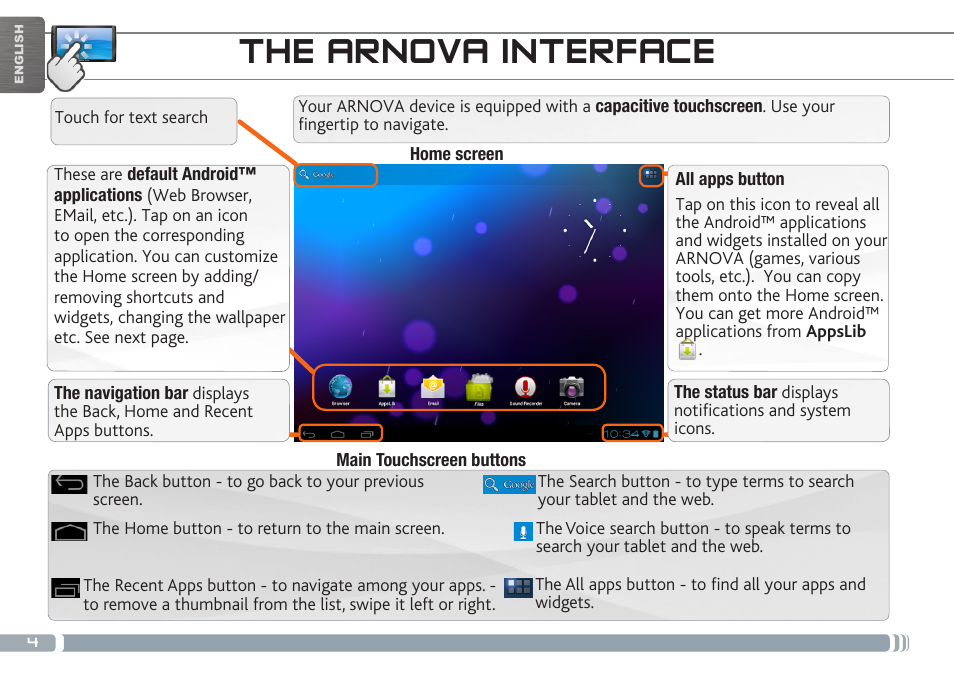The arnova interface | ARNOVA 9 G3 User Manual | Page 4 / 58