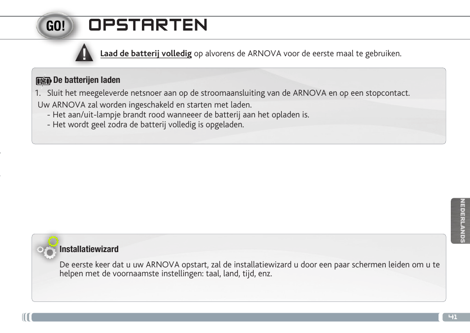 Opstarten | ARNOVA 9 G3 User Manual | Page 41 / 58