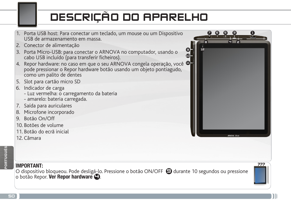 Descrição do aparelho | ARNOVA 9 G3 User Manual | Page 50 / 58