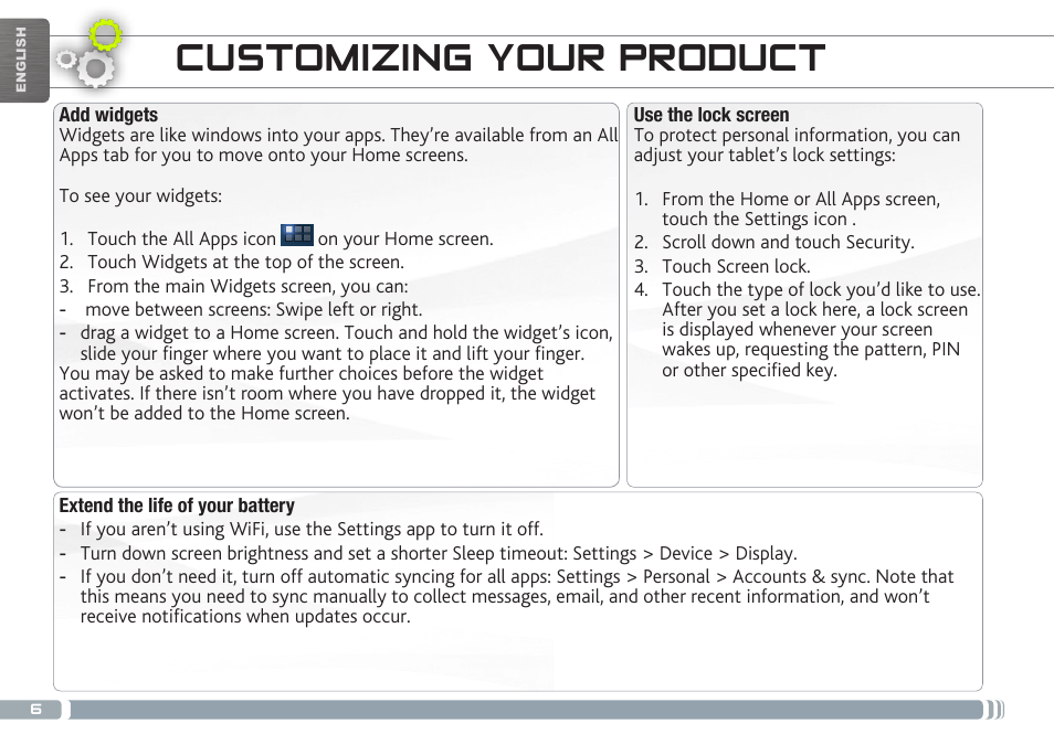 Customizing your product | ARNOVA 9 G3 User Manual | Page 6 / 58