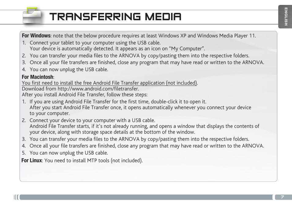 Transferring media | ARNOVA 9 G3 User Manual | Page 7 / 58