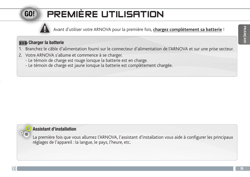 Première utilisation | ARNOVA 9 G3 User Manual | Page 9 / 58