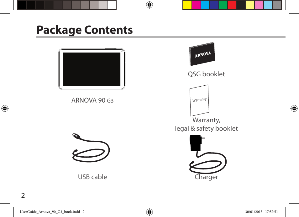 Package contents, Arnova 90 | ARNOVA 90 G3 User Manual | Page 2 / 114