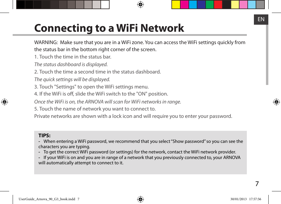 Connecting to a wifi network | ARNOVA 90 G3 User Manual | Page 7 / 114