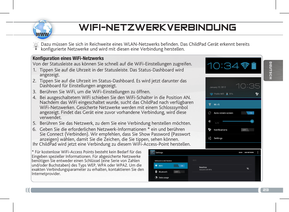 Wifi-netzwerkverbindung, Beschreibung des childpad | ARNOVA ChildPadUser Guide User Manual | Page 23 / 71