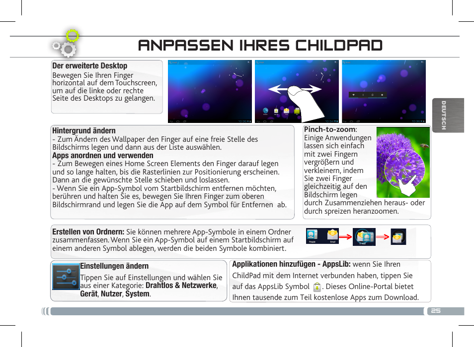 Die childpad benutzeroberfläche, Anpassen ihres childpad | ARNOVA ChildPadUser Guide User Manual | Page 25 / 71